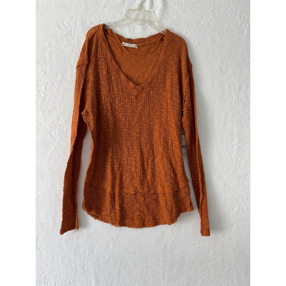 We The Free People Burnt Orange Ocean Air Hacci Textured Knit Raw Hem Top Small - Picture 2 of 7